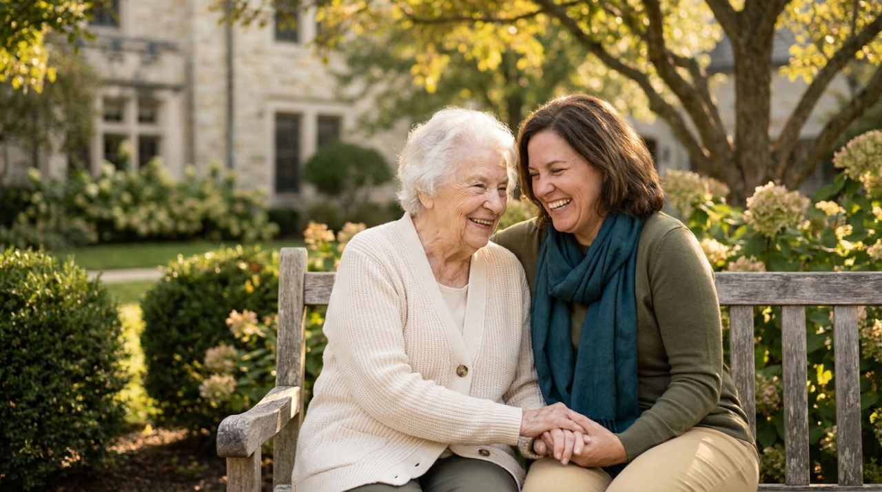 Elderly mother with adult daughter